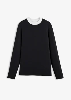 bonprix Shirts & Tops^Langarmshirt aus Viskose-Mix mit abgesetztem Turtleneck schwarz/weiß