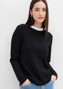 bonprix Shirts & Tops^Langarmshirt aus Viskose-Mix mit abgesetztem Turtleneck schwarz/weiß