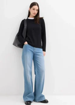 bonprix Shirts & Tops^Langarmshirt aus Viskose-Mix mit abgesetztem Turtleneck schwarz/weiß