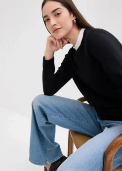 bonprix Shirts & Tops^Langarmshirt aus Viskose-Mix mit abgesetztem Turtleneck schwarz/weiß