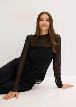 bonprix Shirts & Tops^Langarmshirt aus zartem Mesh schwarz