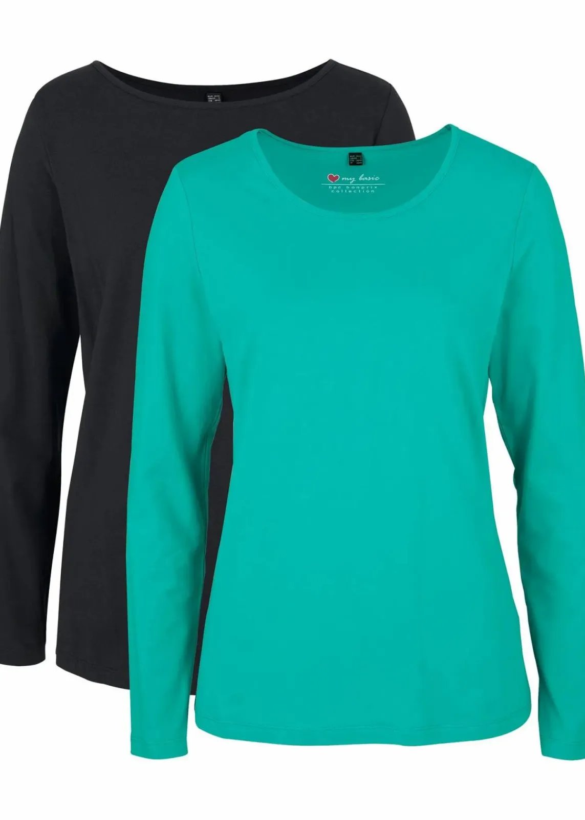 bonprix Shirts & Tops|Basics^Langarmshirt (2er Pack) smaragd+schwarz