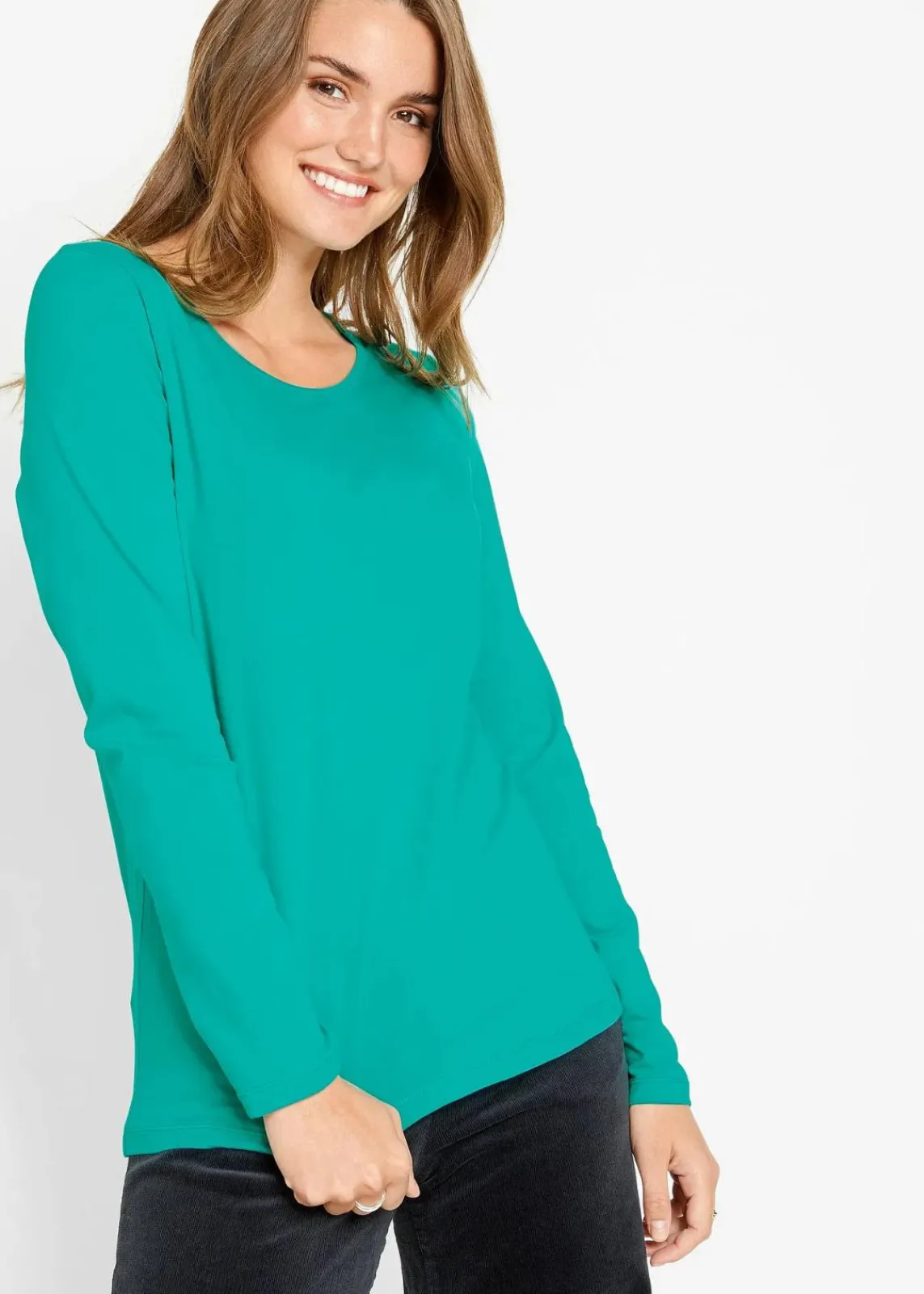 bonprix Shirts & Tops|Basics^Langarmshirt (2er Pack) smaragd+schwarz
