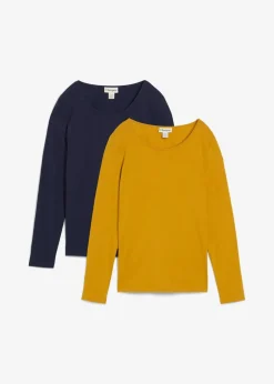 bonprix Shirts & Tops|Basics^Langarmshirt (2er Pack) dunkelblau/senfgelb