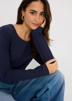 bonprix Shirts & Tops|Basics^Langarmshirt (2er Pack) dunkelblau/senfgelb