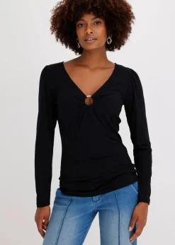 bonprix Shirts & Tops^Langarmshirt mit Accessoire schwarz