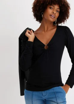 bonprix Shirts & Tops^Langarmshirt mit Accessoire schwarz