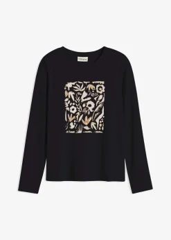 bonprix Shirts & Tops^Langarmshirt mit Bio-Baumwolle schwarz/kieselbeige/mokkabraun bedruckt