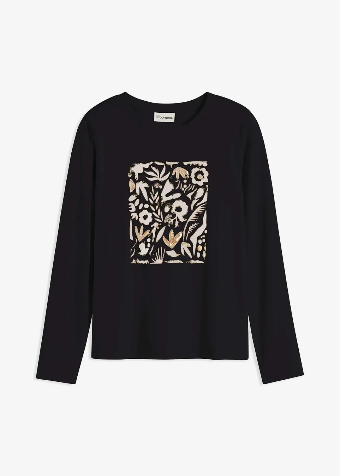 bonprix Shirts & Tops^Langarmshirt mit Bio-Baumwolle schwarz/kieselbeige/mokkabraun bedruckt