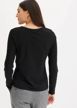 bonprix Shirts & Tops^Langarmshirt mit Bio-Baumwolle schwarz/kieselbeige/mokkabraun bedruckt