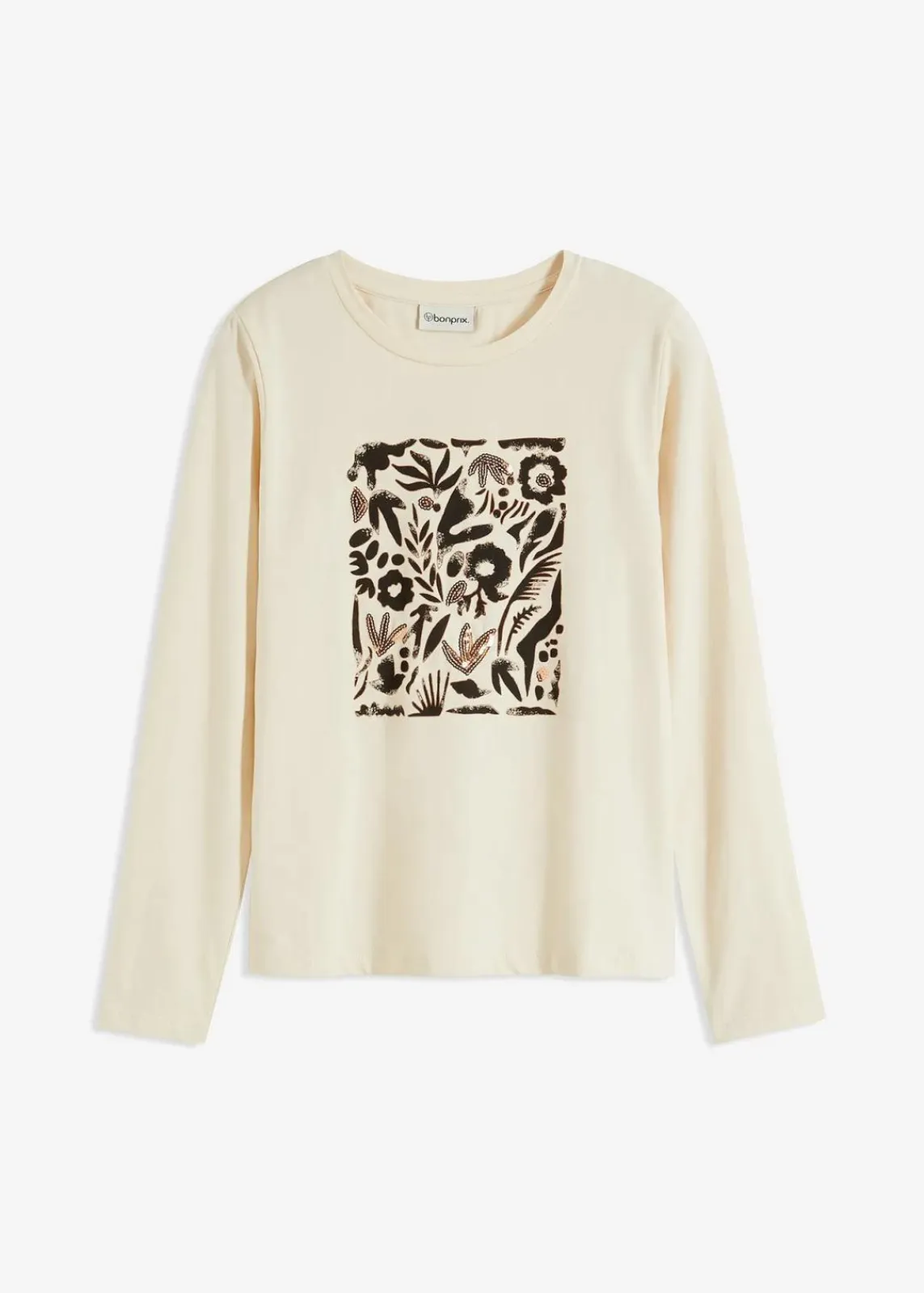 bonprix Shirts & Tops^Langarmshirt mit Bio-Baumwolle kieselbeige/schwarz/mokkabraun bedruckt