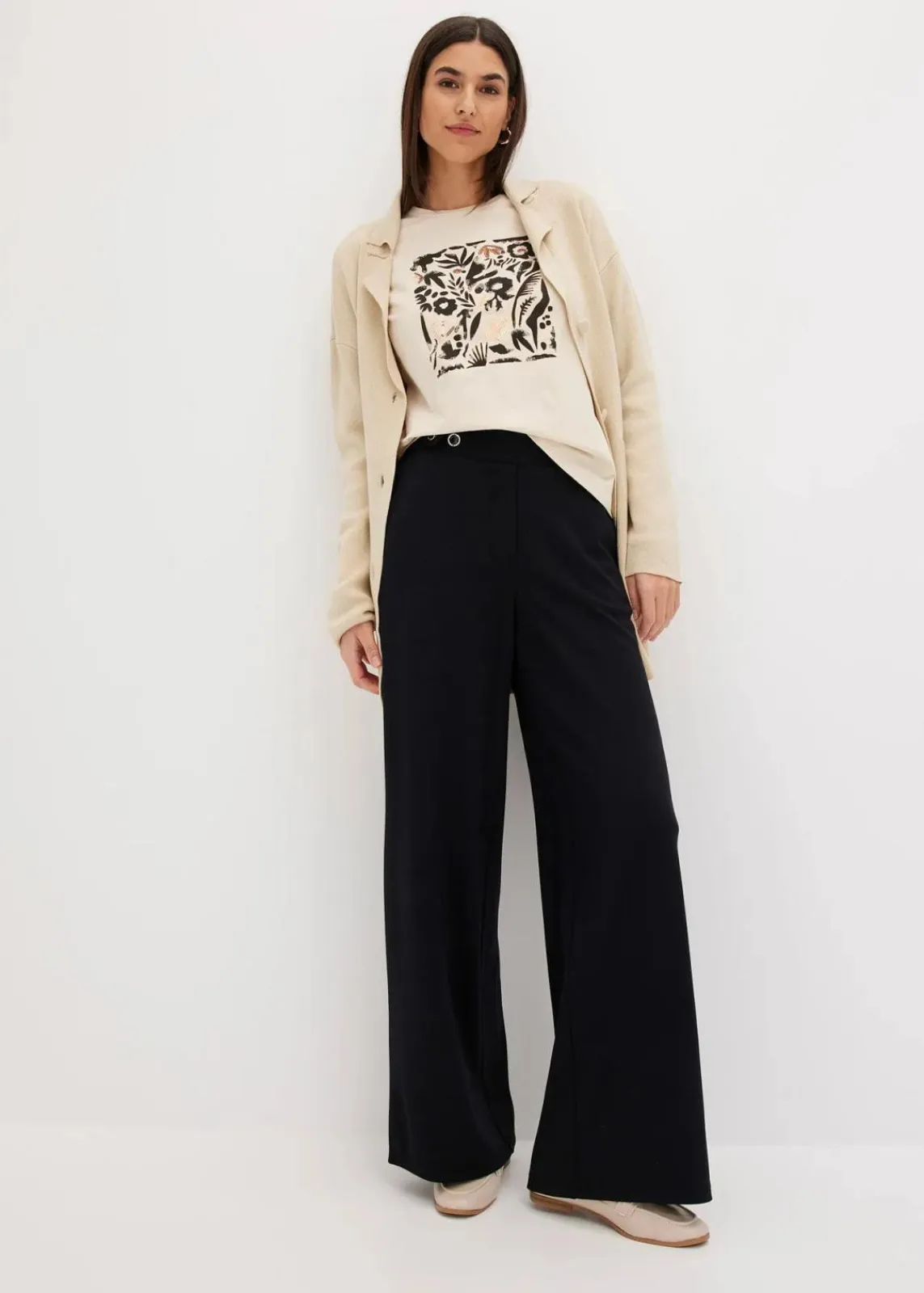 bonprix Shirts & Tops^Langarmshirt mit Bio-Baumwolle kieselbeige/schwarz/mokkabraun bedruckt