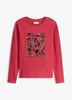 bonprix Shirts & Tops^Langarmshirt mit Bio-Baumwolle kirschrot/metallic gold/schwarz bedruckt