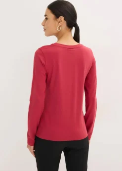 bonprix Shirts & Tops^Langarmshirt mit Bio-Baumwolle kirschrot/metallic gold/schwarz bedruckt