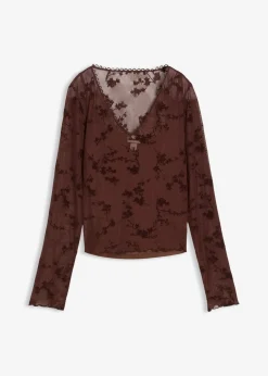 bonprix Shirts & Tops^Langarmshirt mit Flockprint terrabraun