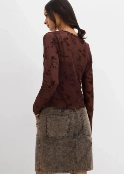 bonprix Shirts & Tops^Langarmshirt mit Flockprint terrabraun