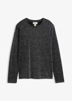 bonprix Shirts & Tops^Langarmshirt mit Glitzergarn schwarz