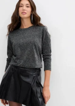 bonprix Shirts & Tops^Langarmshirt mit Glitzergarn schwarz