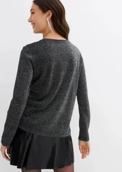 bonprix Shirts & Tops^Langarmshirt mit Glitzergarn schwarz