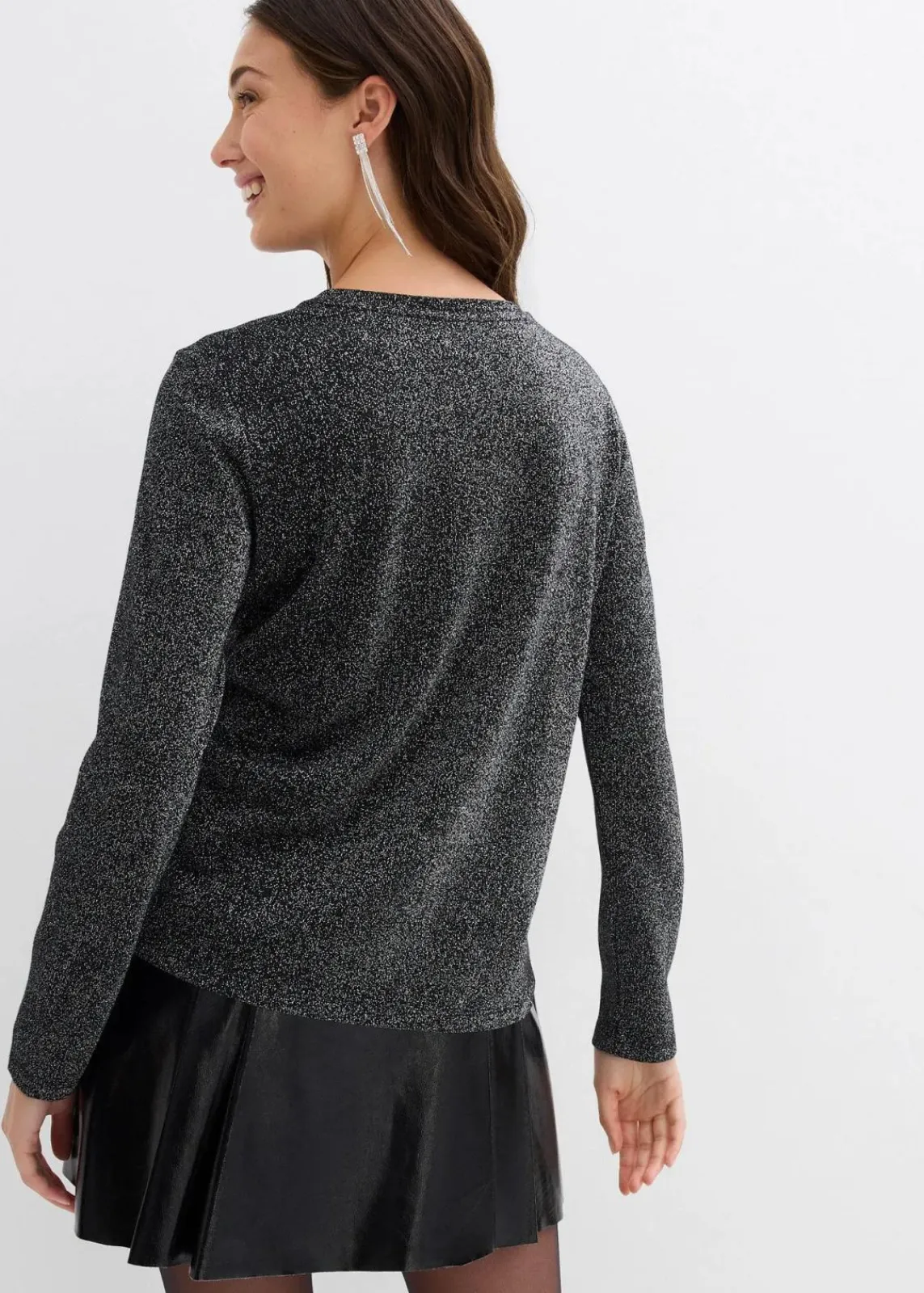 bonprix Shirts & Tops^Langarmshirt mit Glitzergarn schwarz
