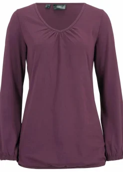 bonprix Shirts & Tops|Nachhaltigere Materialien^Langarmshirt mit Gummizug aus reiner Baumwolle holunderbeere