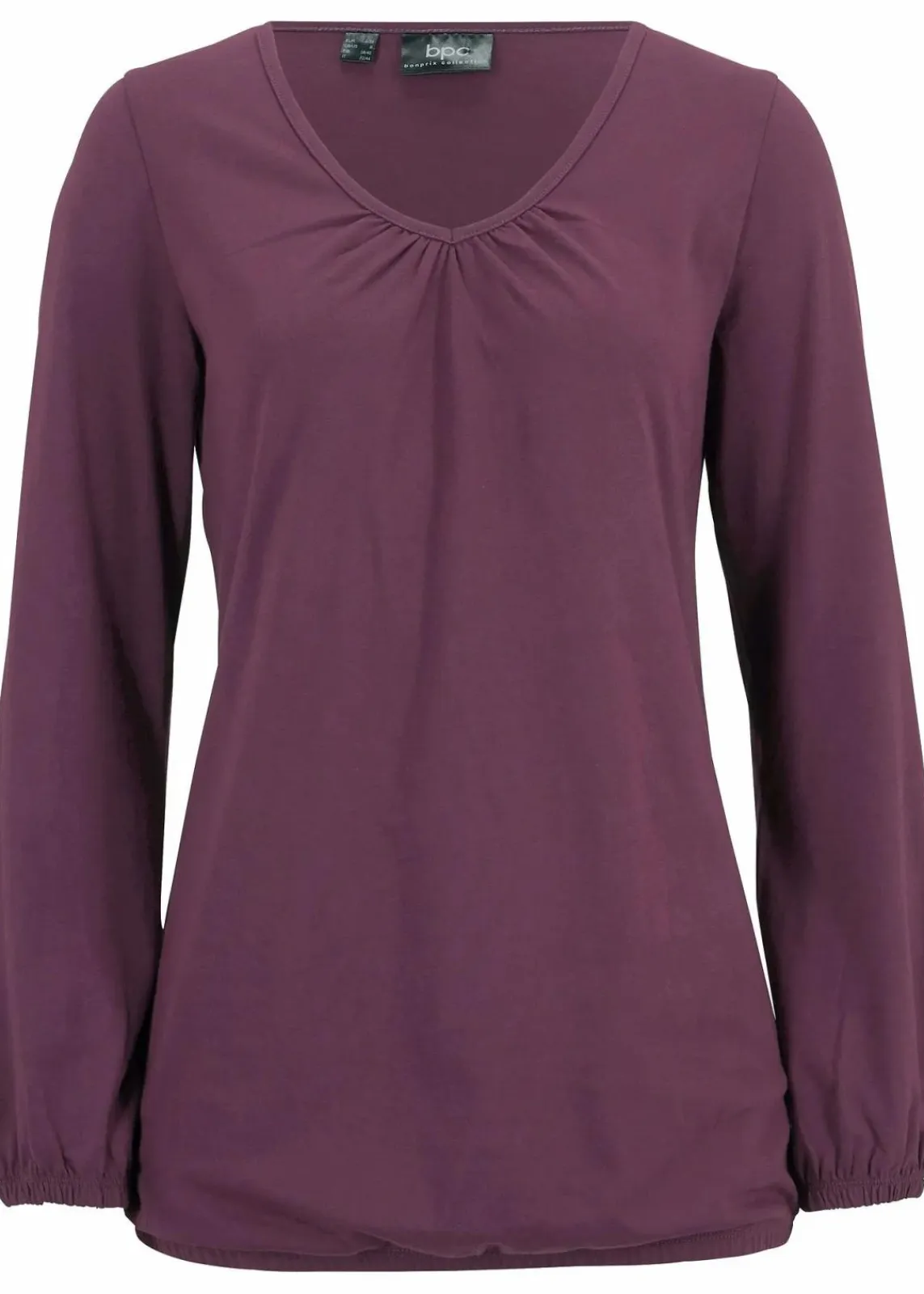 bonprix Shirts & Tops|Nachhaltigere Materialien^Langarmshirt mit Gummizug aus reiner Baumwolle holunderbeere