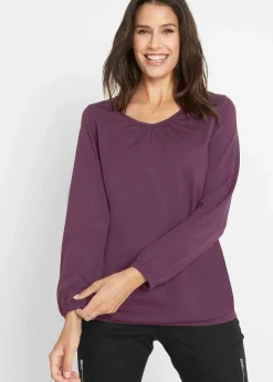bonprix Shirts & Tops|Nachhaltigere Materialien^Langarmshirt mit Gummizug aus reiner Baumwolle holunderbeere