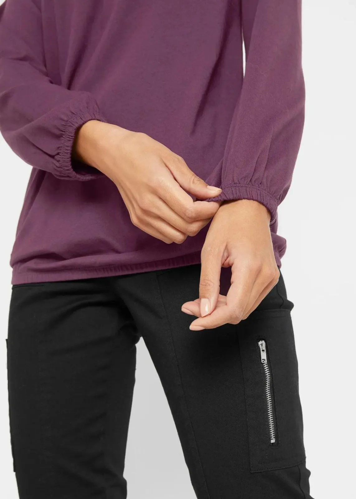 bonprix Shirts & Tops|Nachhaltigere Materialien^Langarmshirt mit Gummizug aus reiner Baumwolle holunderbeere
