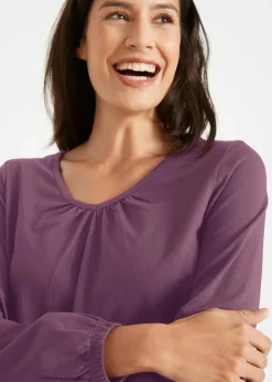 bonprix Shirts & Tops|Nachhaltigere Materialien^Langarmshirt mit Gummizug aus reiner Baumwolle holunderbeere