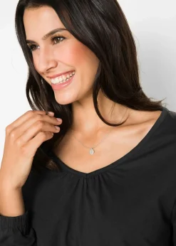 bonprix Nachhaltigere Materialien|Shirts & Tops^Langarmshirt mit Gummizug aus reiner Baumwolle schwarz