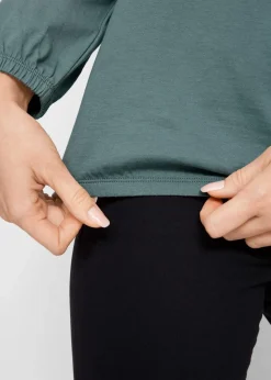 bonprix Shirts & Tops|Nachhaltigere Materialien^Langarmshirt mit Gummizug aus reiner Baumwolle eukalyptusgrün