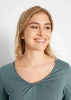 bonprix Shirts & Tops|Nachhaltigere Materialien^Langarmshirt mit Gummizug aus reiner Baumwolle eukalyptusgrün