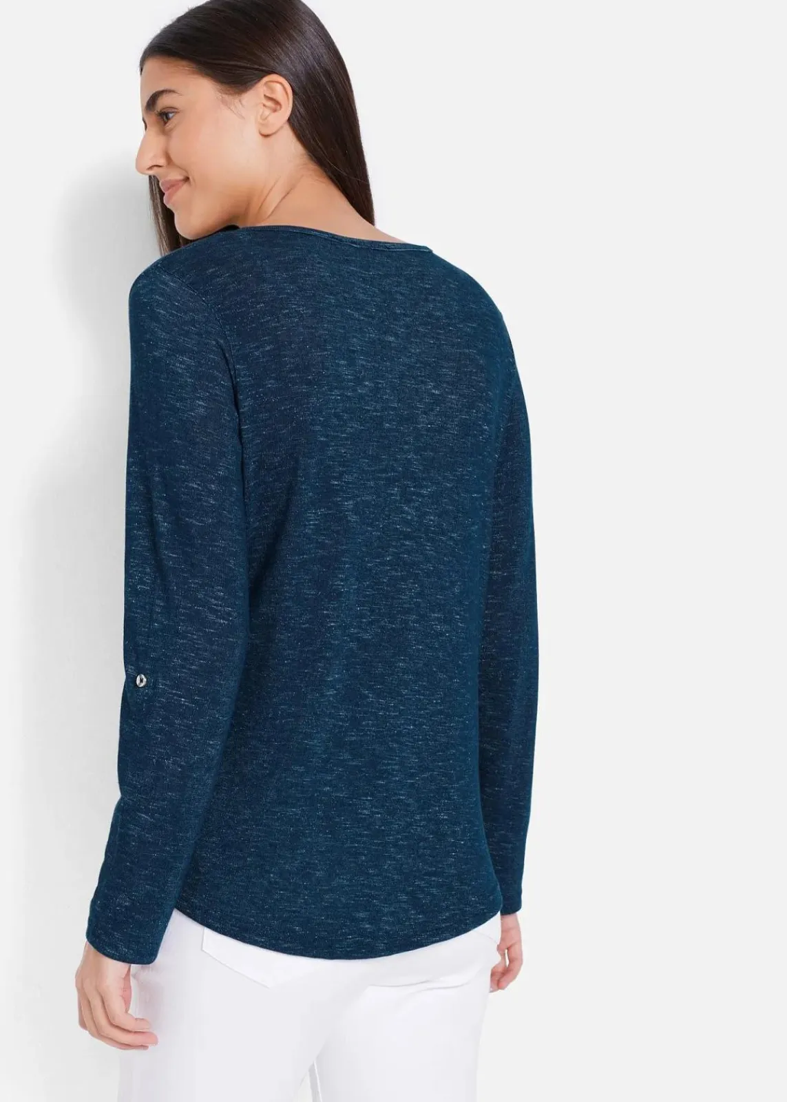 bonprix Shirts & Tops^Langarmshirt mit Knopfleiste aus Baumwoll-Mix dunkelblau meliert