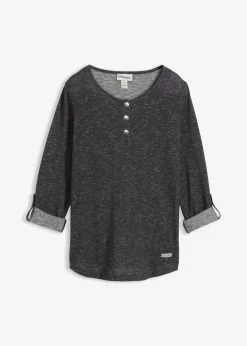 bonprix Shirts & Tops^Langarmshirt mit Knopfleiste aus Baumwoll-Mix anthrazit meliert