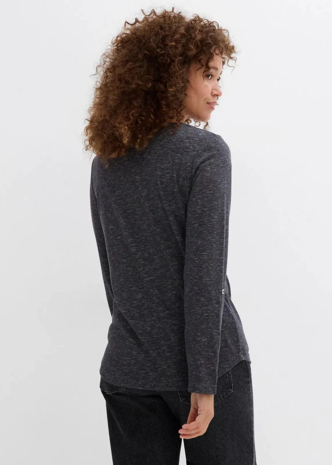bonprix Shirts & Tops^Langarmshirt mit Knopfleiste aus Baumwoll-Mix anthrazit meliert