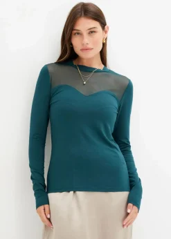 bonprix Shirts & Tops^Langarmshirt mit Mesh petrolgrün