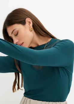 bonprix Shirts & Tops^Langarmshirt mit Mesh petrolgrün