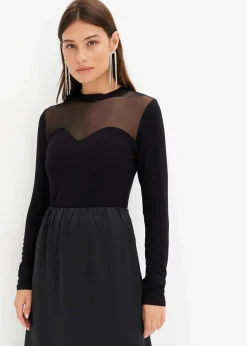 bonprix Shirts & Tops^Langarmshirt mit Mesh schwarz