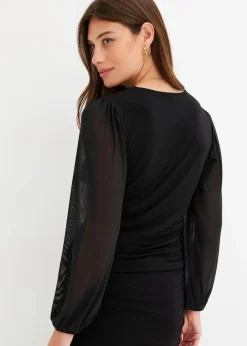bonprix Nachhaltigere Materialien|Shirts & Tops^Langarmshirt mit Mesh schwarz