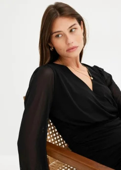 bonprix Nachhaltigere Materialien|Shirts & Tops^Langarmshirt mit Mesh schwarz
