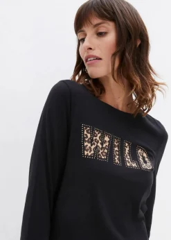 bonprix Shirts & Tops^Langarmshirt mit Nieten und Druck schwarz bedruckt
