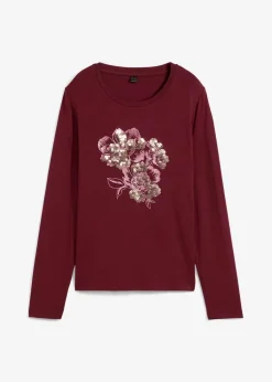 bonprix Shirts & Tops^Langarmshirt mit Pailletten ahornrot/gold bedruckt