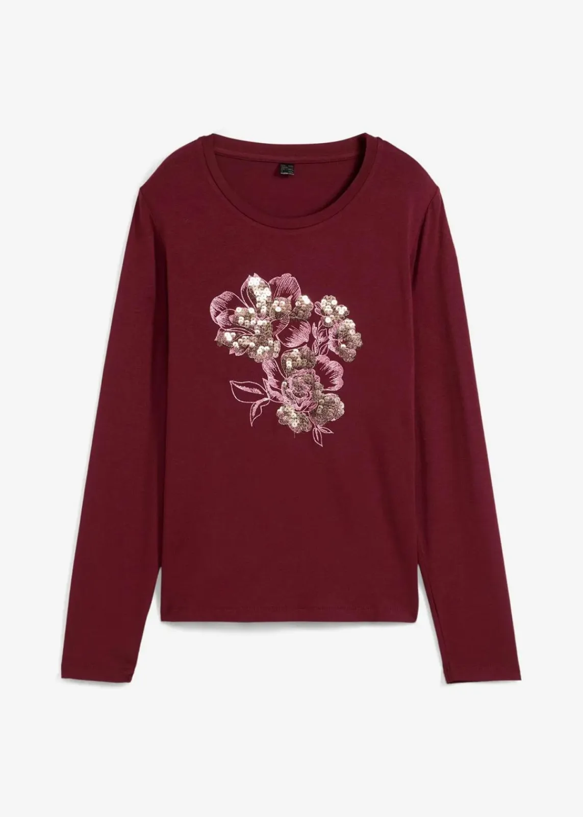 bonprix Shirts & Tops^Langarmshirt mit Pailletten ahornrot/gold bedruckt