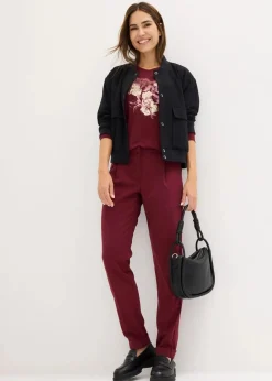 bonprix Shirts & Tops^Langarmshirt mit Pailletten ahornrot/gold bedruckt
