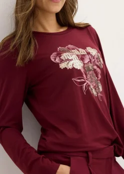 bonprix Shirts & Tops^Langarmshirt mit Pailletten ahornrot/gold bedruckt