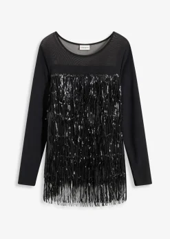 bonprix Shirts & Tops^Langarmshirt mit Pailletten-Fransen schwarz