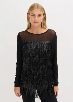 bonprix Shirts & Tops^Langarmshirt mit Pailletten-Fransen schwarz