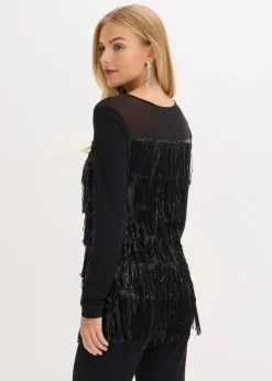 bonprix Shirts & Tops^Langarmshirt mit Pailletten-Fransen schwarz