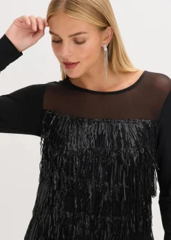 bonprix Shirts & Tops^Langarmshirt mit Pailletten-Fransen schwarz