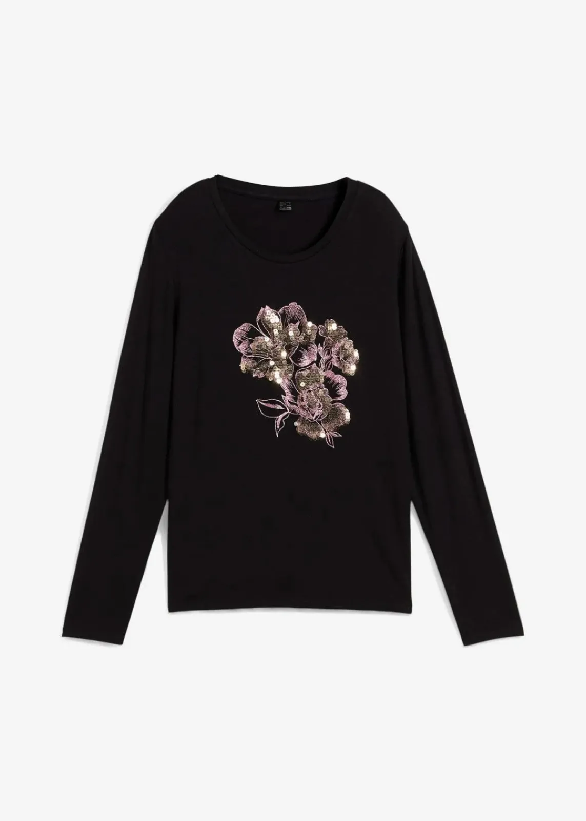 bonprix Shirts & Tops^Langarmshirt mit Pailletten schwarz/gold bedruckt